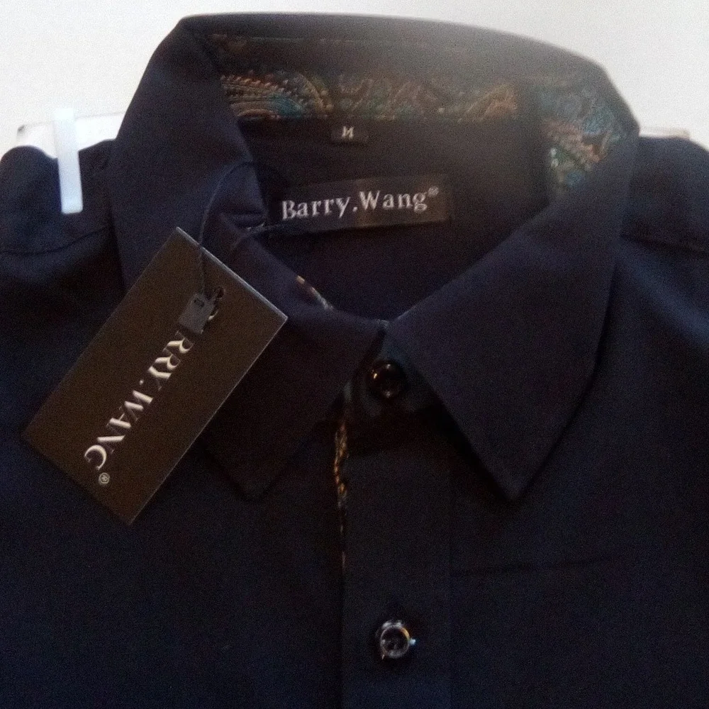 Barry Wang Men's Black Paisley Dress Shirt Long Sleeve Button Up Size M